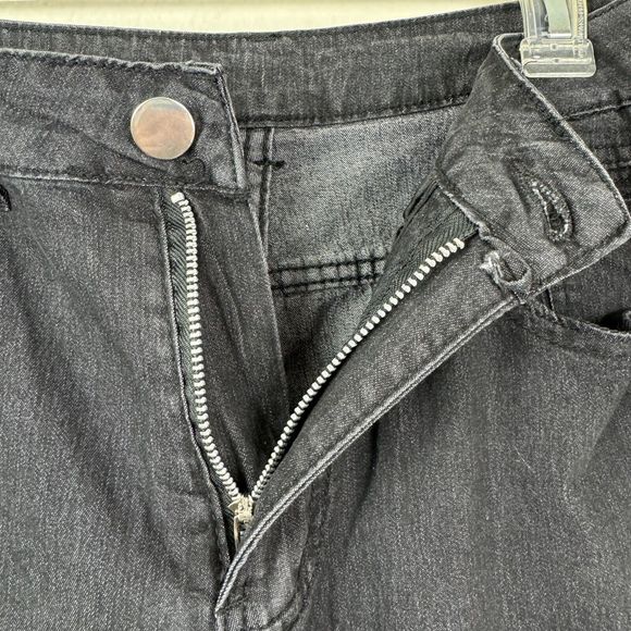 Women’s High Waisted Flare Leg Stretch Faded Black Gray Denim Jeans Medium - Picture 7 of 12